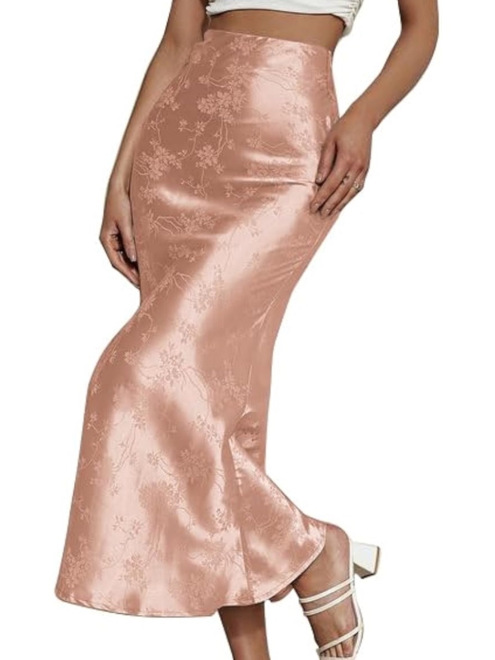 Satin Floral Maxi Skirt - Dusty Rose